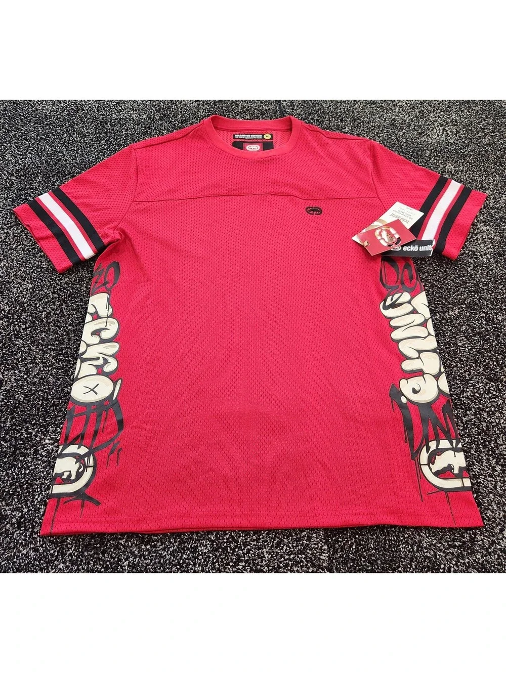 ECKO UNLTD Mesh Jersey T Shirt Mens Medium Red Streetwear Graphic Rhino Y2K NWT